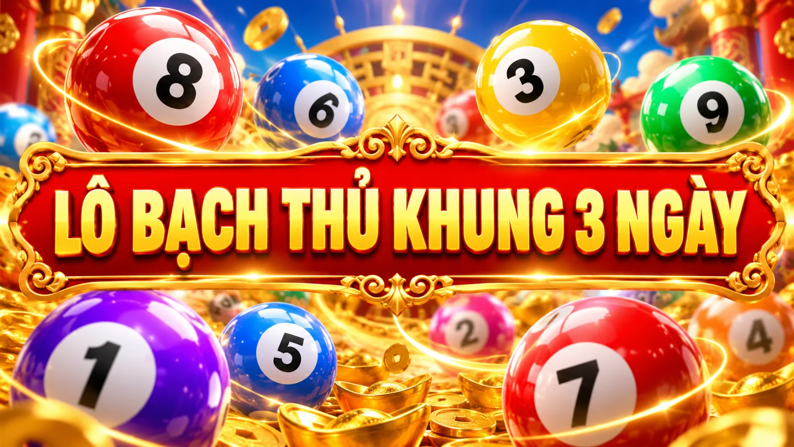 Banner Lô bạch thủ khung 3 ngày với tiêu đề chủ đề và bóng số nhiều màu.