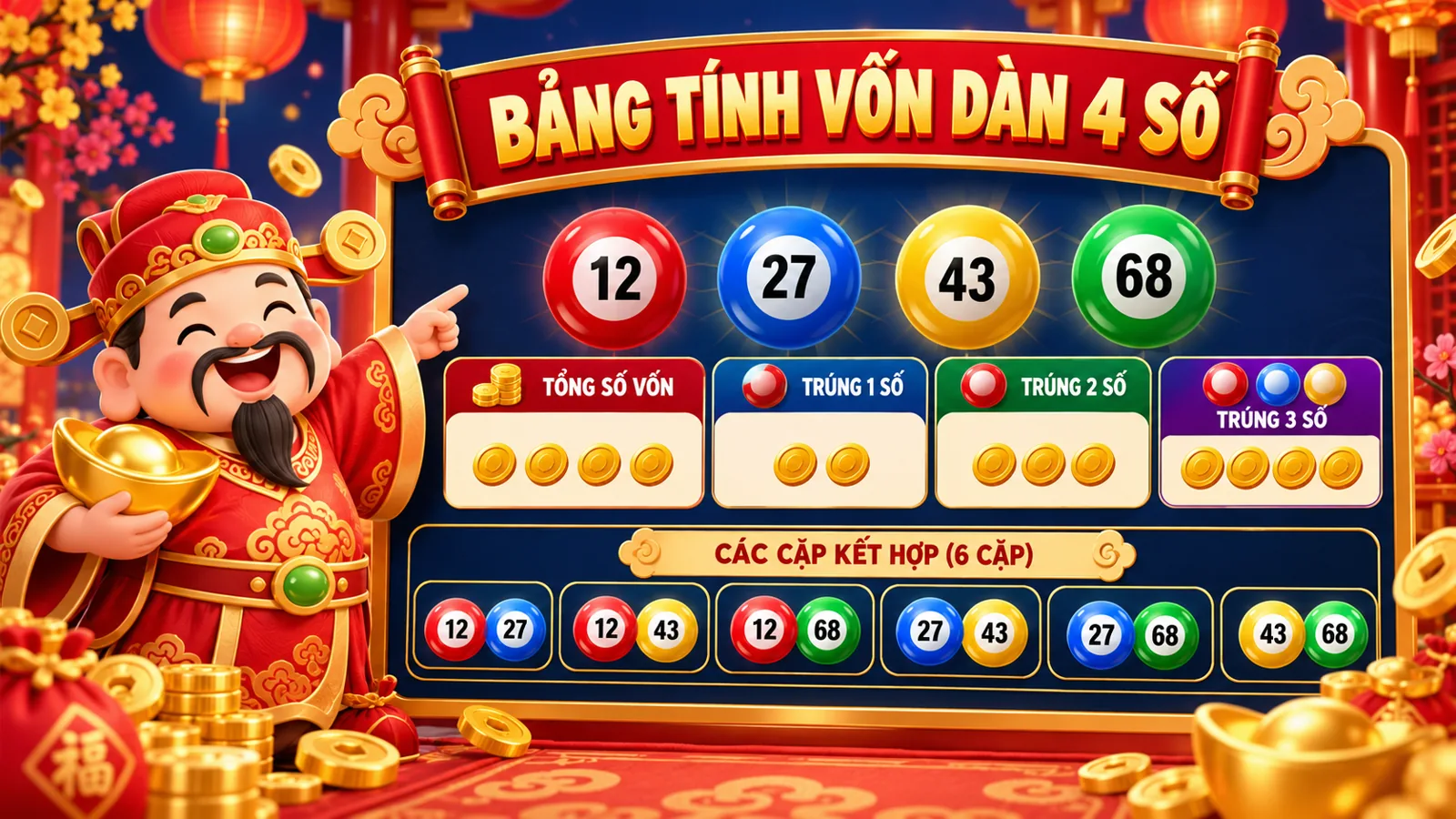 Bảng minh họa chi phí dàn lô 4 số và sáu cặp kết hợp